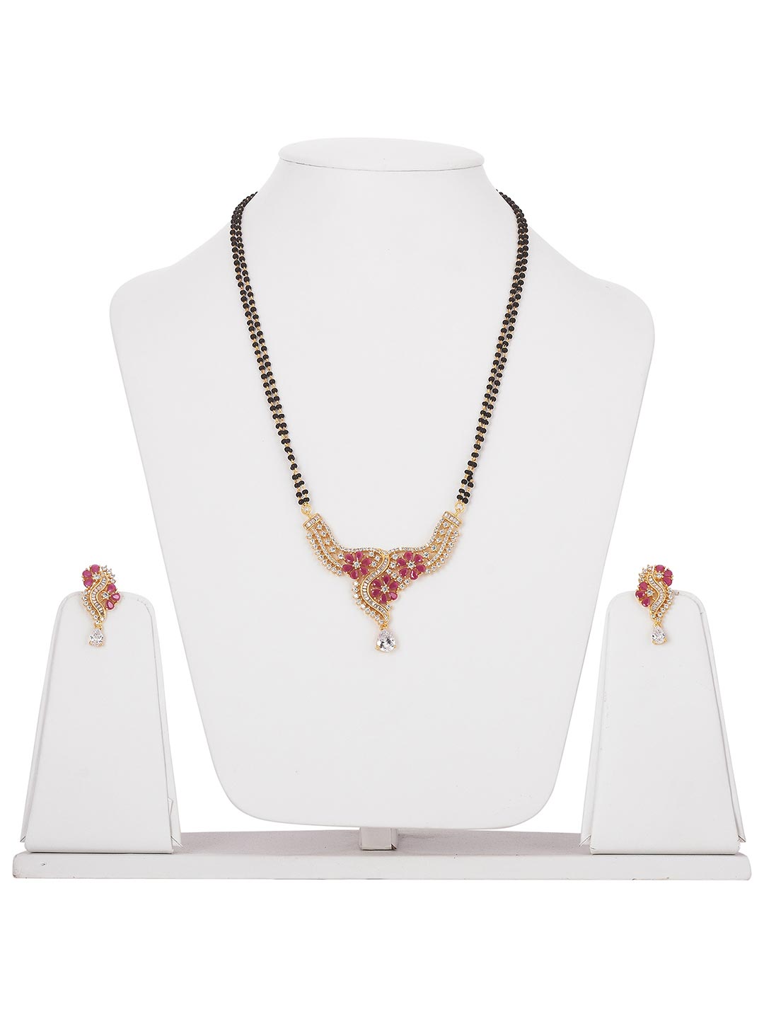 Floral Designer Colored Stones Gold Plated Mangalsutra Set