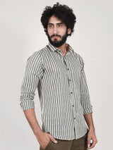 Beige Leaf Print Slim Fit Men Shirt