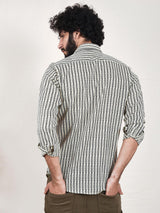Beige Leaf Print Slim Fit Men Shirt