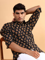 Black Jaipuri Cotton Printed Shirt