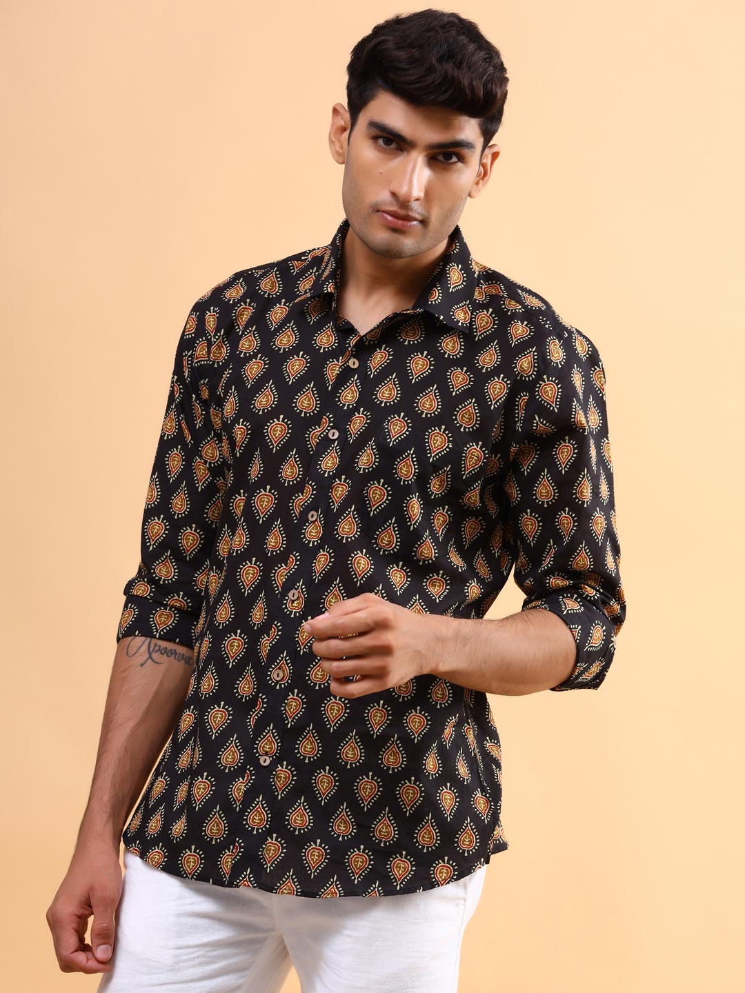 Black Jaipuri Cotton Printed Shirt