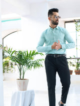 Green Self Design Giza Cotton Shirt