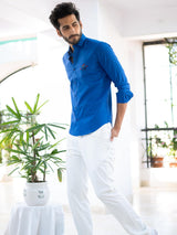Dexter Embroidered Blue Cotton Shirt
