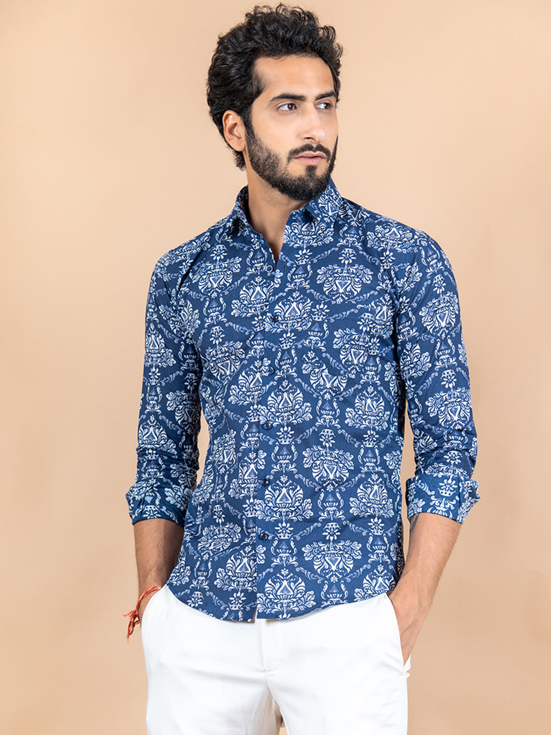 Buy Dark Blue Cotton Jaipuri Printed Shirts For Men Online | Tistabene