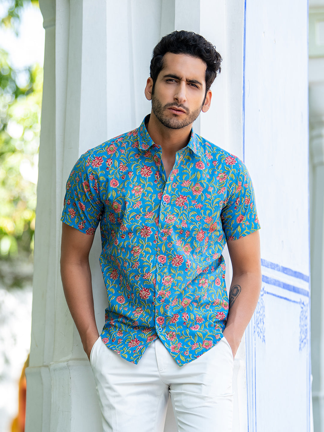 Blue Floral Jaipuri Cotton Printed Shirt