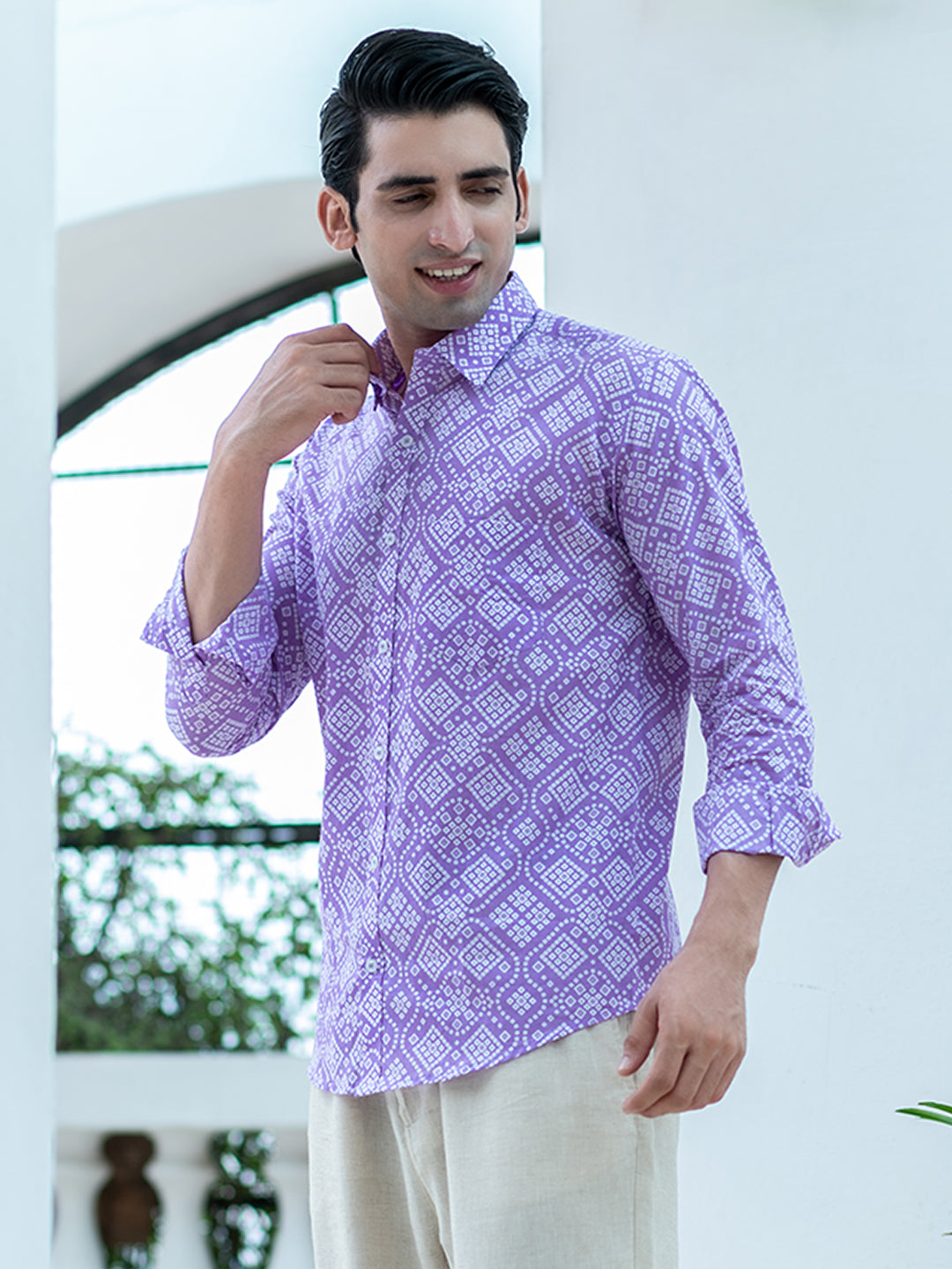 Buy Bandhani Full Sleeves Cotton Printed Shirt For Men Online