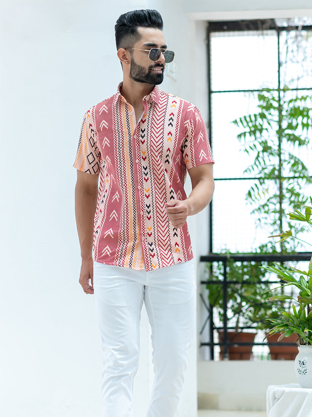 Directional Half Sleeves Crepe Printed Shirts For Men