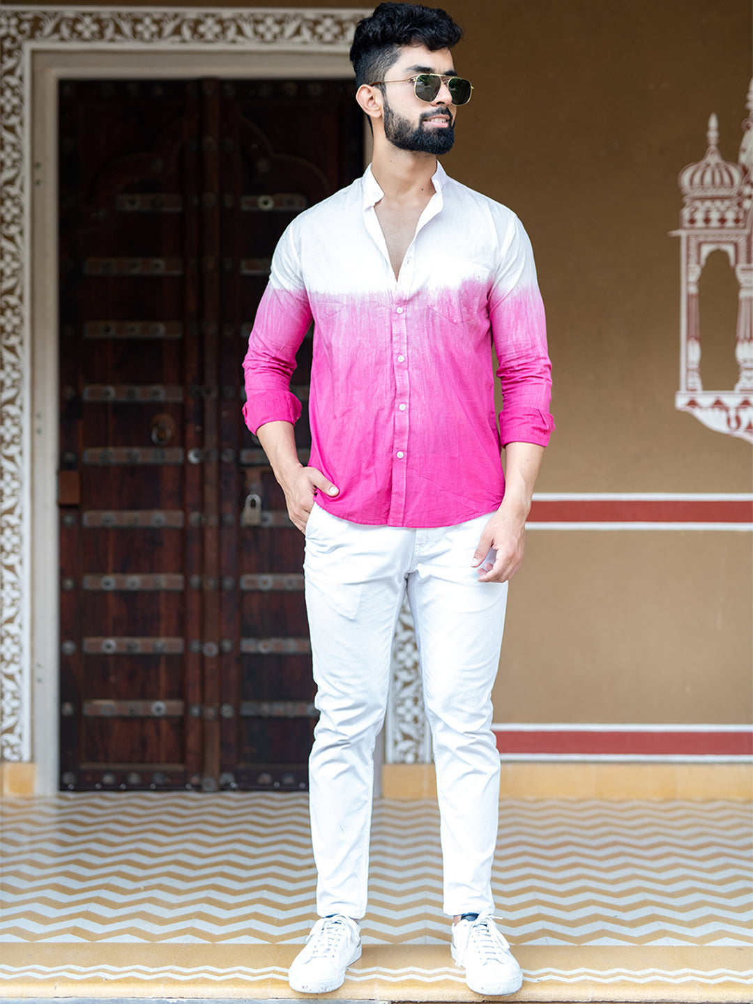 White Long Sleeve Shirt with Pink Pants Outfits For Men (8 ideas & outfits)  | Lookastic