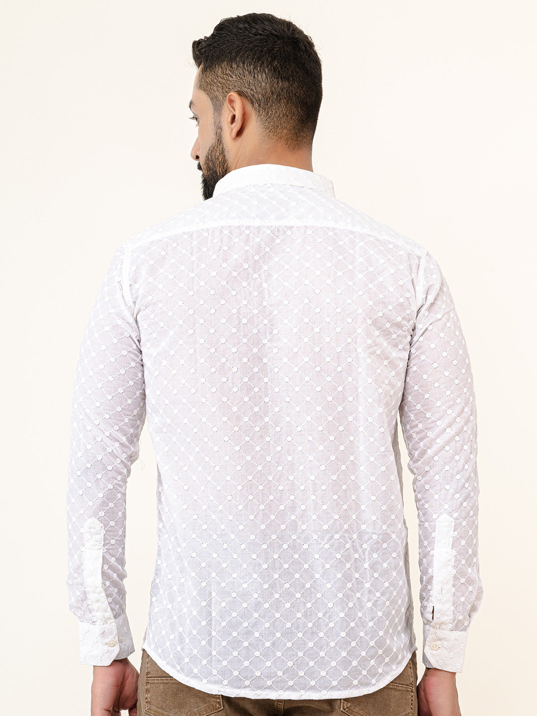 White Embroidered Full Sleeves Cotton Shirt