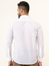 White Embroidered Full Sleeves Cotton Shirt