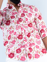 White Floral Printed Full Sleeves Cotton Shirt