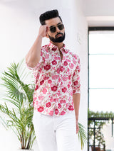White Floral Printed Full Sleeves Cotton Shirt