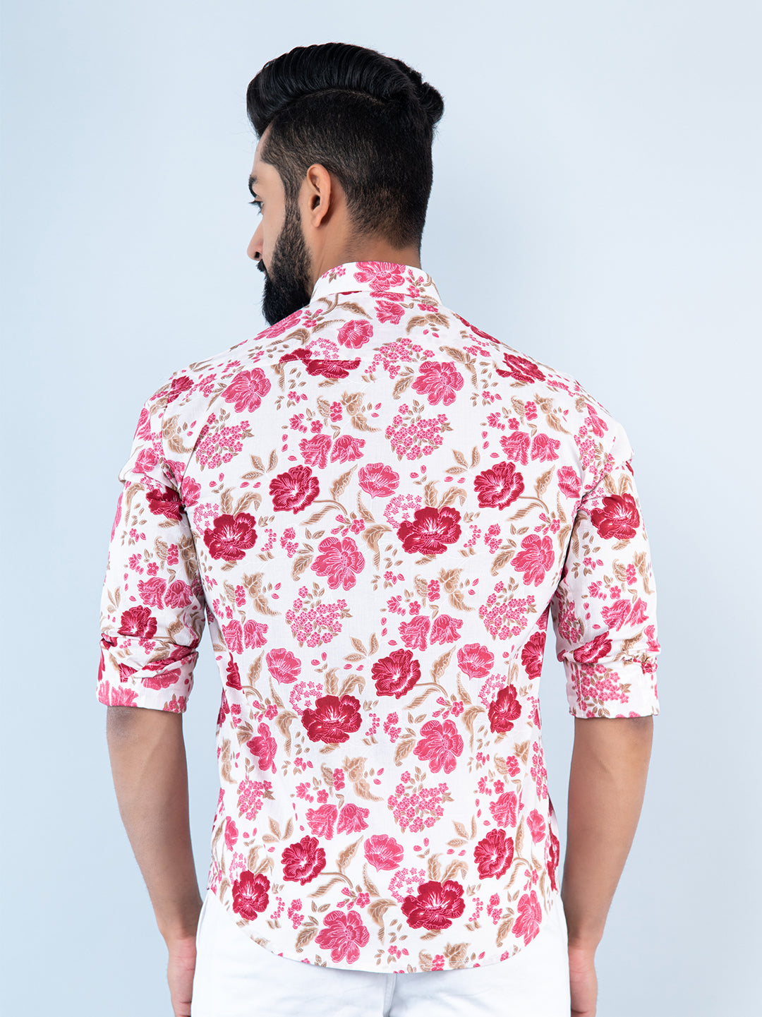 White Floral Printed Full Sleeves Cotton Shirt
