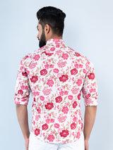 White Floral Printed Full Sleeves Cotton Shirt
