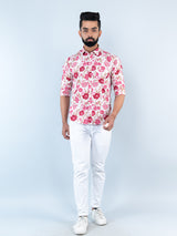 White Floral Printed Full Sleeves Cotton Shirt