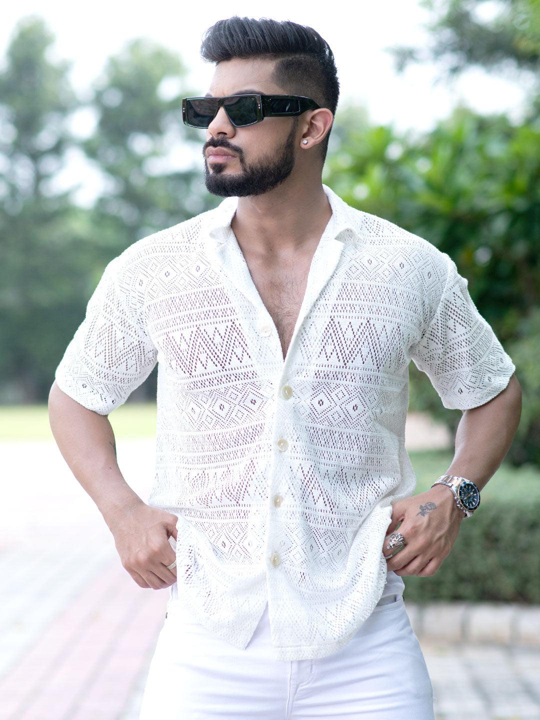 Buy White Crochet Half Sleeves Shirt Online At Best Prices Tistabene