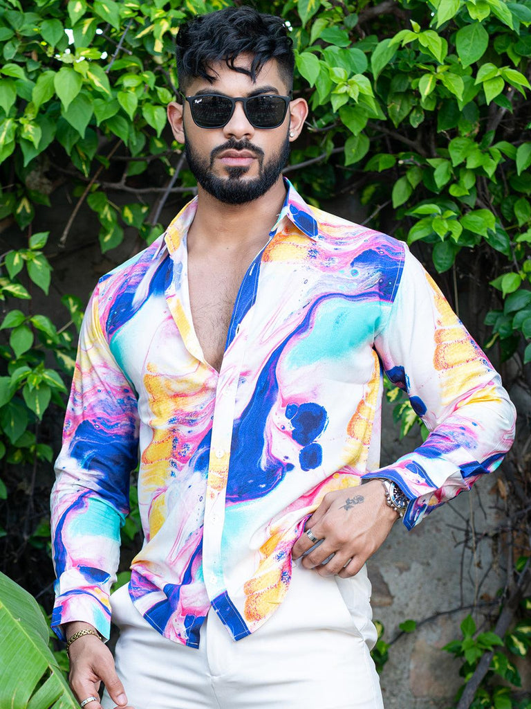 Multicolor Abstract Printed Full Sleeves Modal Shirt - Tistabene