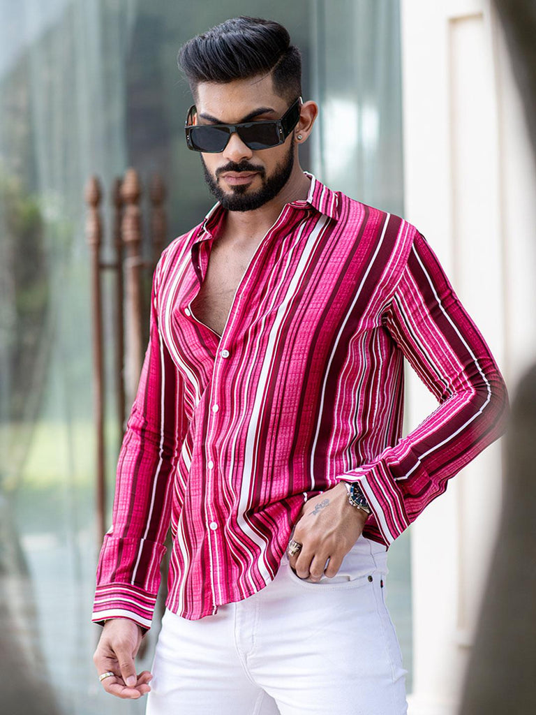 Pink Striped Full Sleeves Crepe Shirt - Tistabene