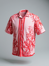 Red Branches Printed Oversized Peach Crepe Shirt
