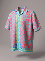 Multi Lining Back Graphic Printed Oversized Multicolor Crepe Shirt