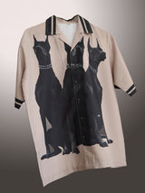 Black Dog Printed Oversized Khaki Crepe Shirt