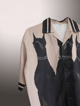 Black Dog Printed Oversized Khaki Crepe Shirt