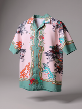 Front Back Graphic Printed Oversized Peach Crepe Shirt