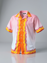 Wavy Line Back Tistabene Printed Oversized Peach Crepe Shirt