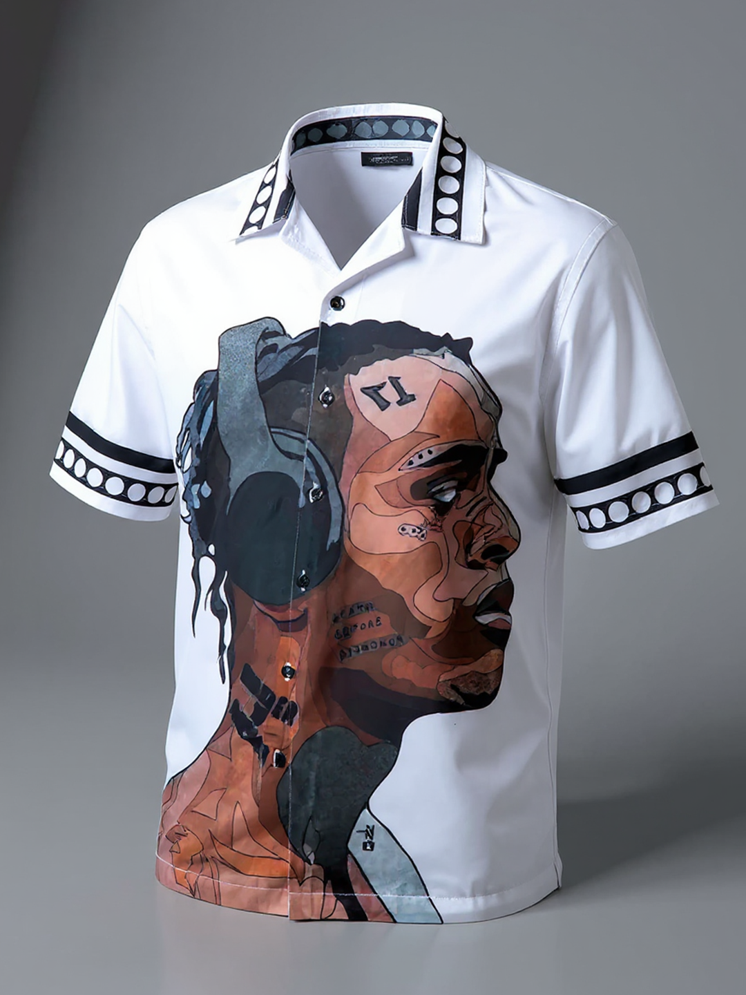 Graphic Printed Oversized White Crepe Shirt