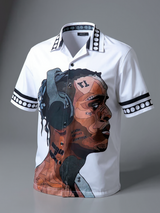 Graphic Printed Oversized White Crepe Shirt