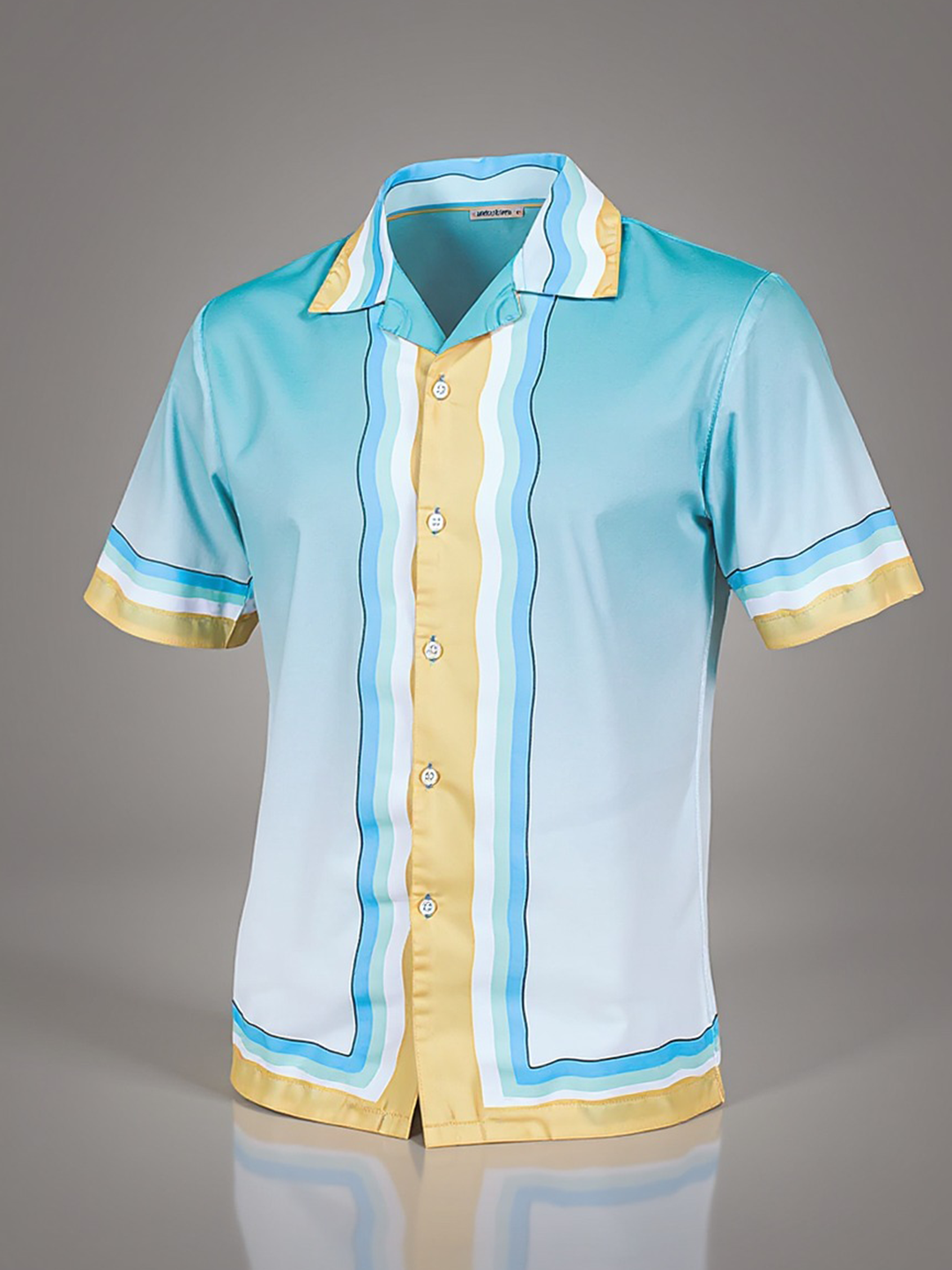 Minimal Wavy Line Printed Oversized Sea Blue Crepe Shirt