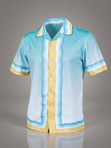 Minimal Wavy Line Printed Oversized Sea Blue Crepe Shirt