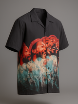 Men Faces Printed Oversized Black Crepe Shirt