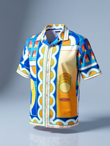 Front Shapes Back Horse Rider Printed Oversized Multicolor Crepe Shirt