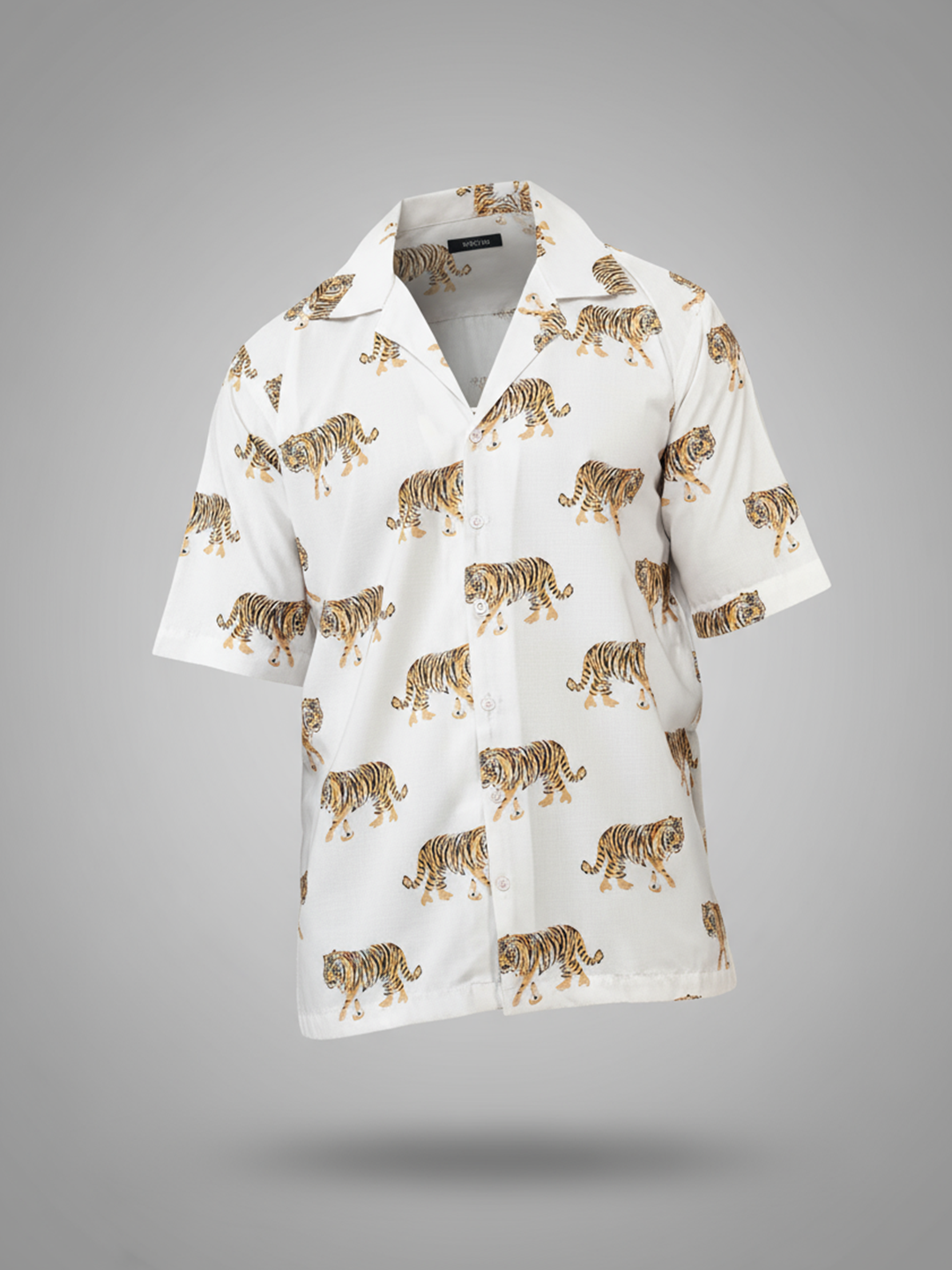 White Tiger Printed Oversized Half Sleeves Crepe Shirt