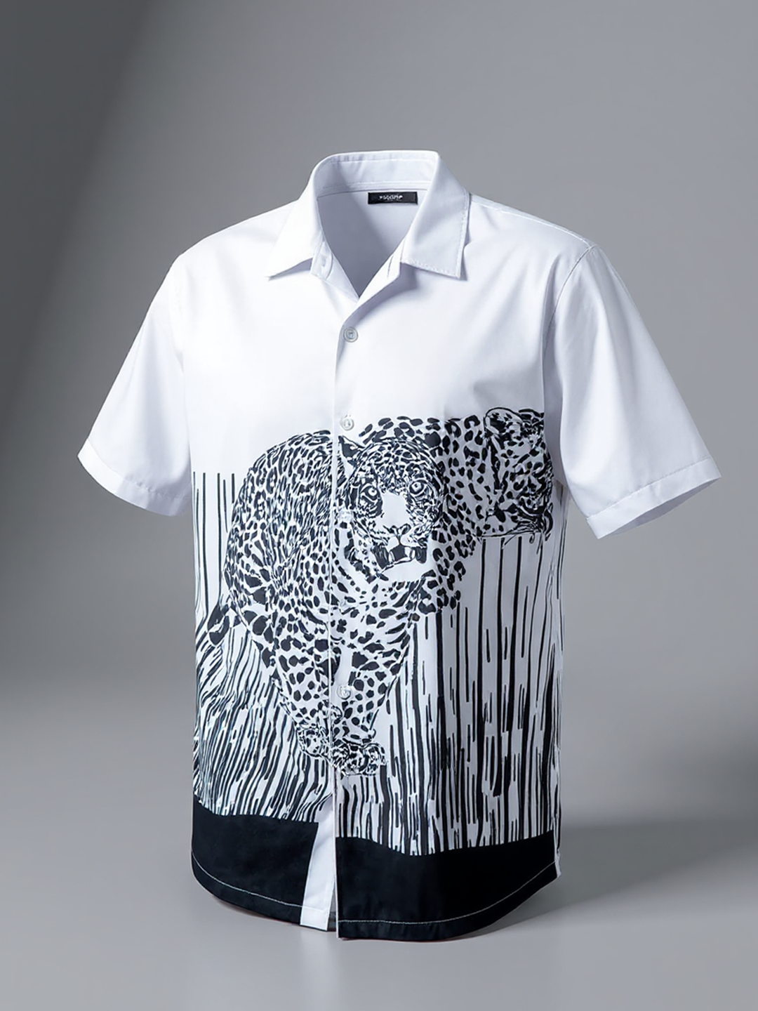 Tiger Printed Oversized Black & White Crepe Shirt