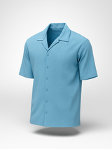 Teal Blue Oversized Popcorn Texture Half Sleeves Shirt