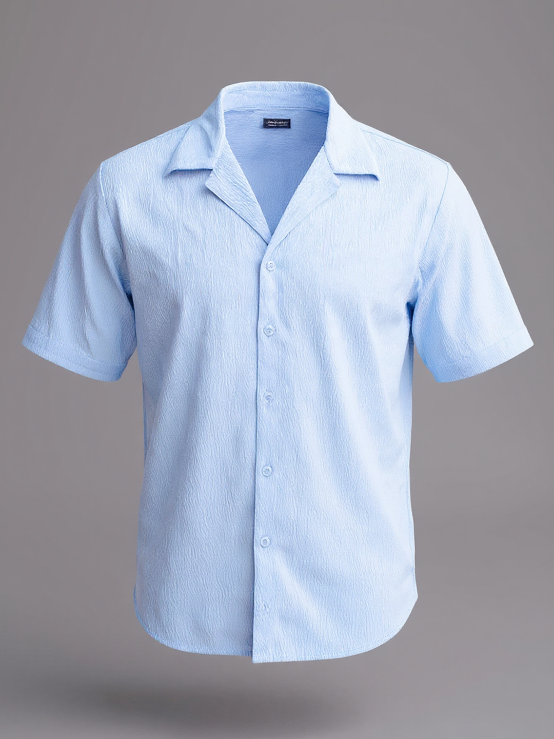 Pale Blue Oversized Popcorn Texture Half Sleeves Shirt