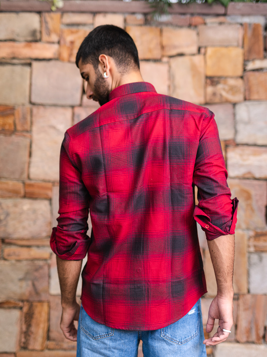 red check shirt combination