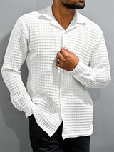 White Checks Popcorn Textured Full Sleeves Shirt