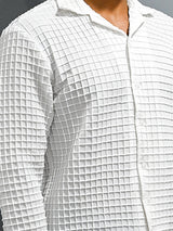 White Checks Popcorn Textured Full Sleeves Shirt