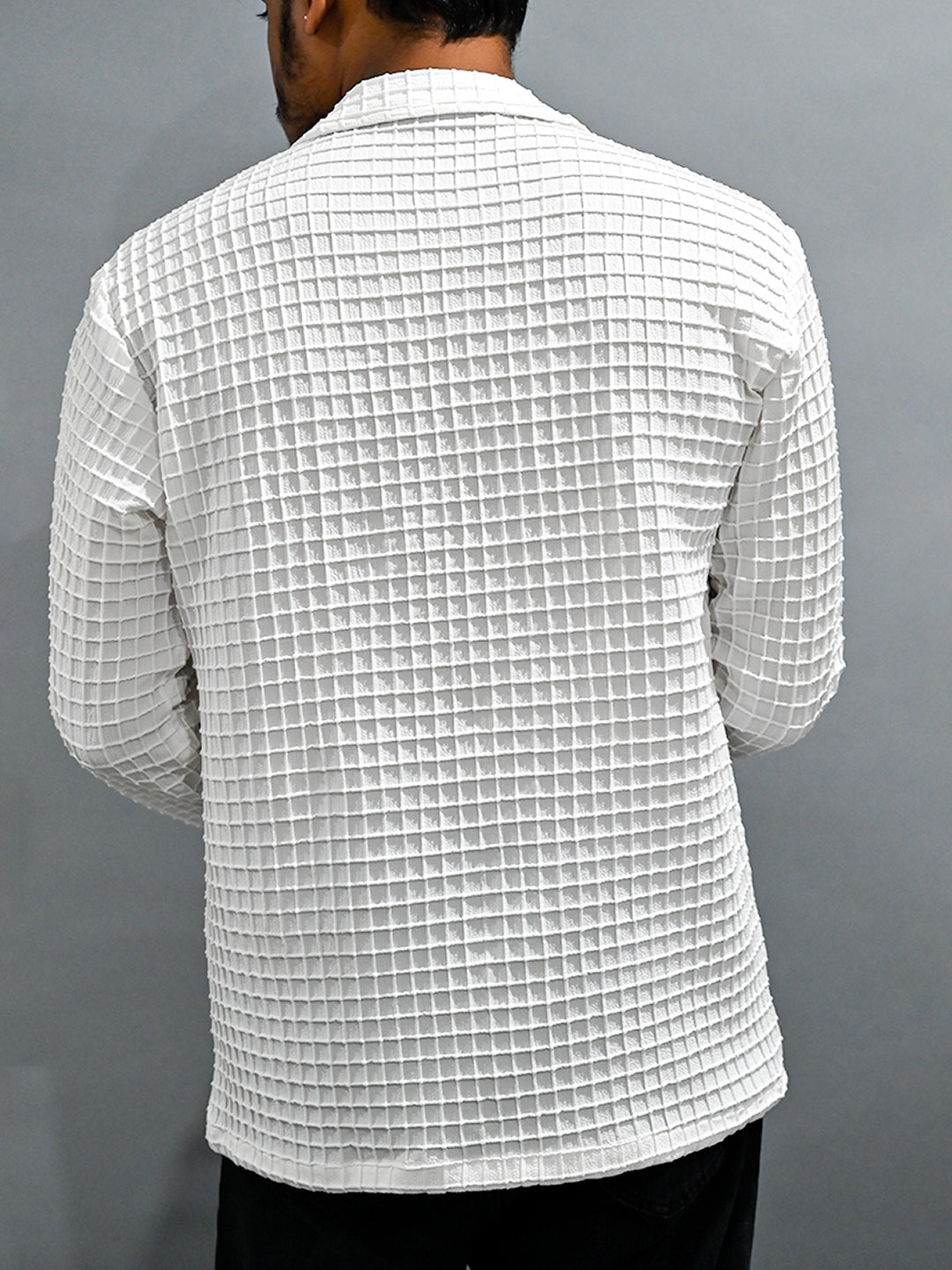 White Checks Popcorn Textured Full Sleeves Shirt