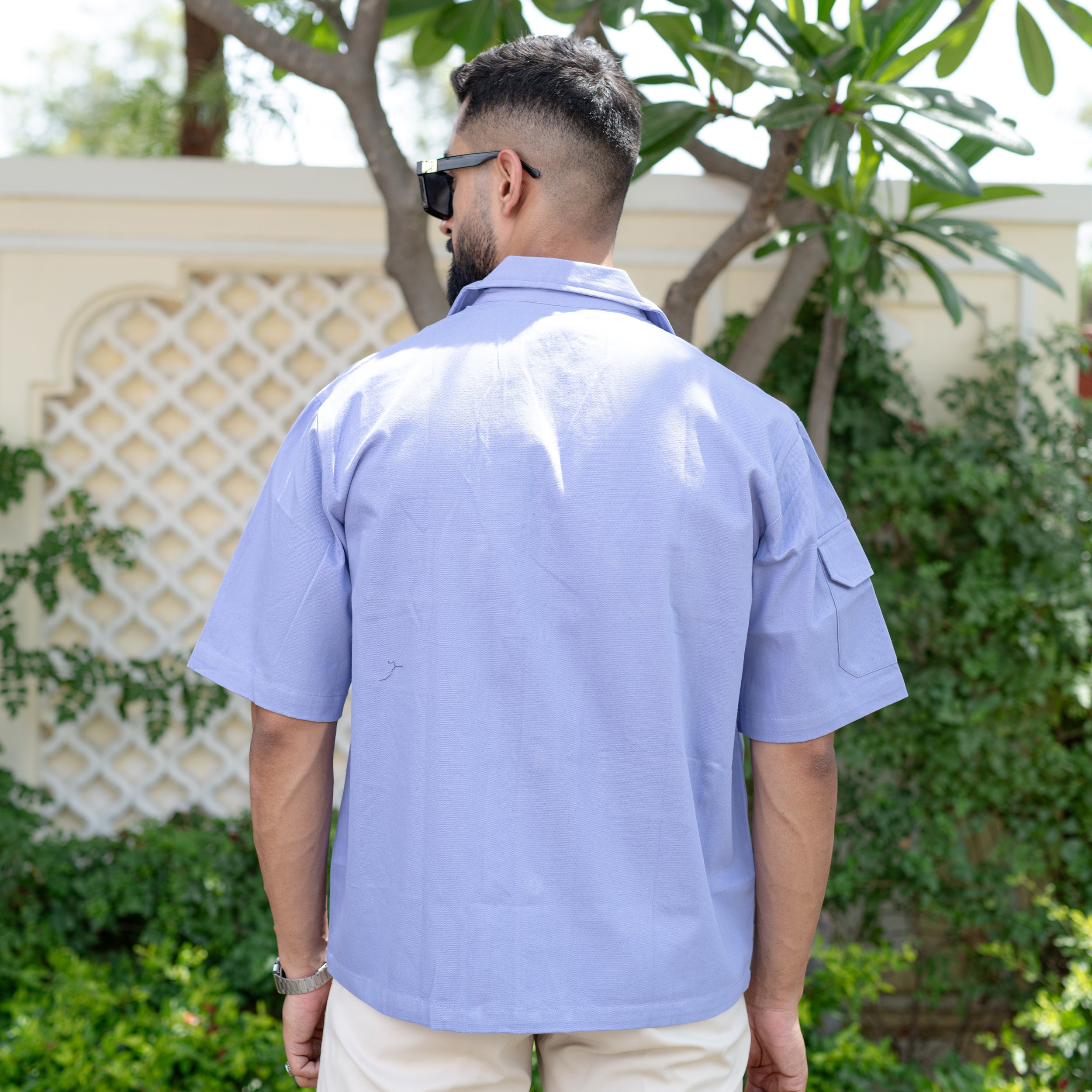 Lavender 4 Pockets Oversized Twill Cotton Half Sleeves Shirt