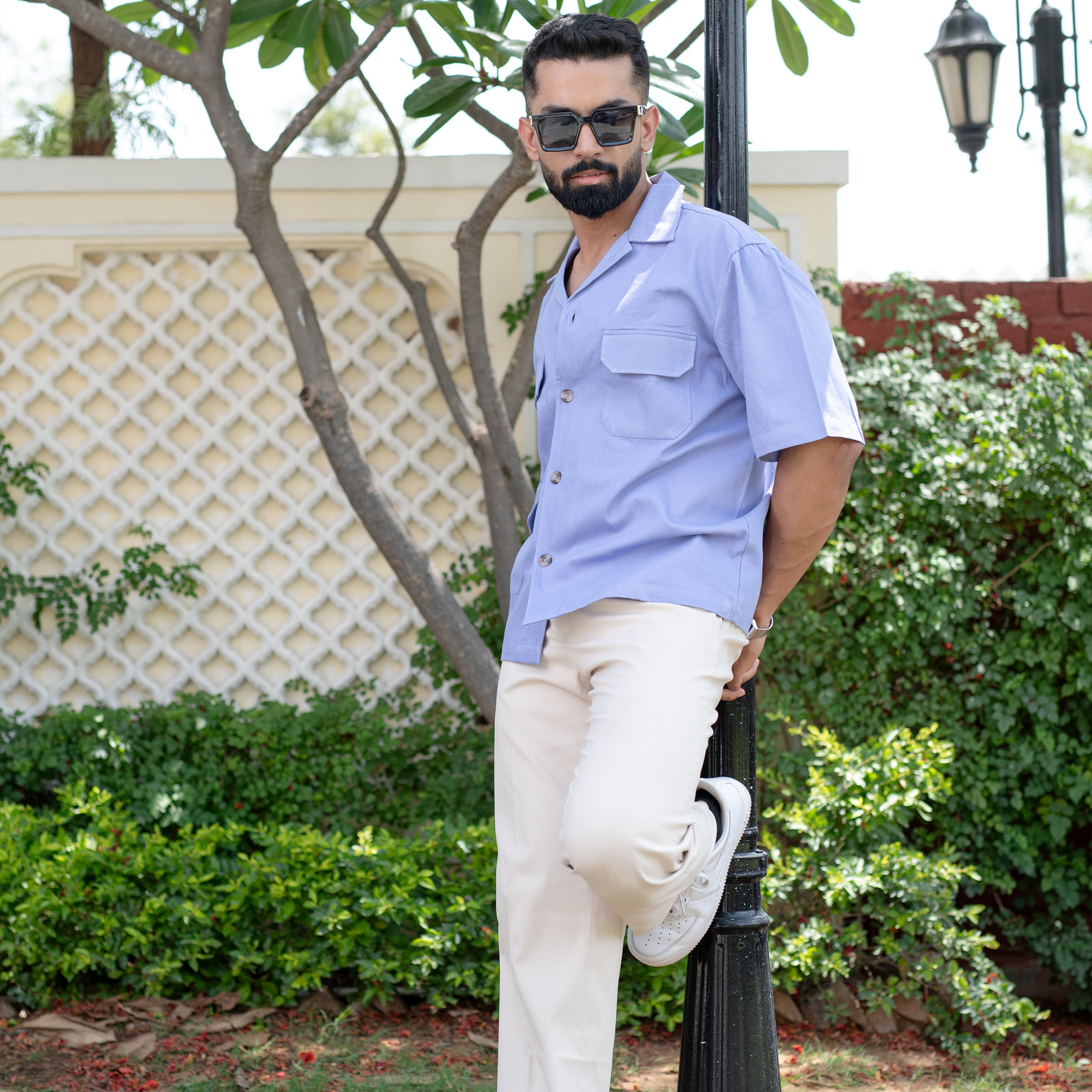 Lavender 4 Pockets Oversized Twill Cotton Half Sleeves Shirt