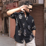 Black Floral Half Sleeve Printed shirt