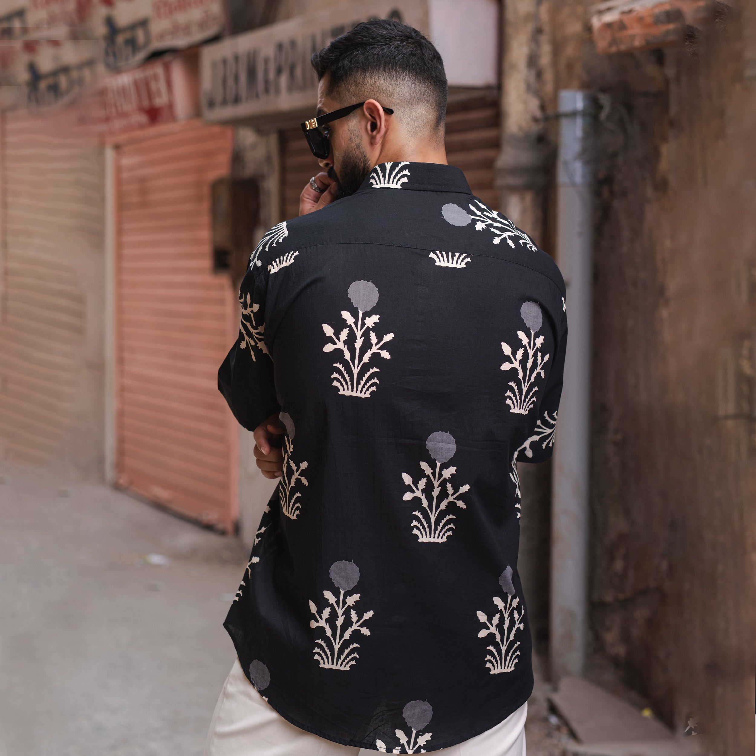 Black Floral Half Sleeve Printed shirt