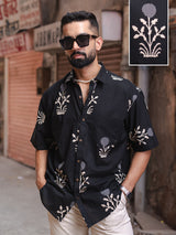 Black Floral Half Sleeve Printed shirt