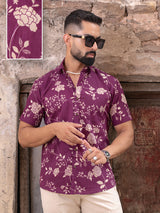 Burgundy Floral Half Sleeve Printed shirt
