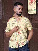 Light Yellow Floral Half Sleeve Printed shirt