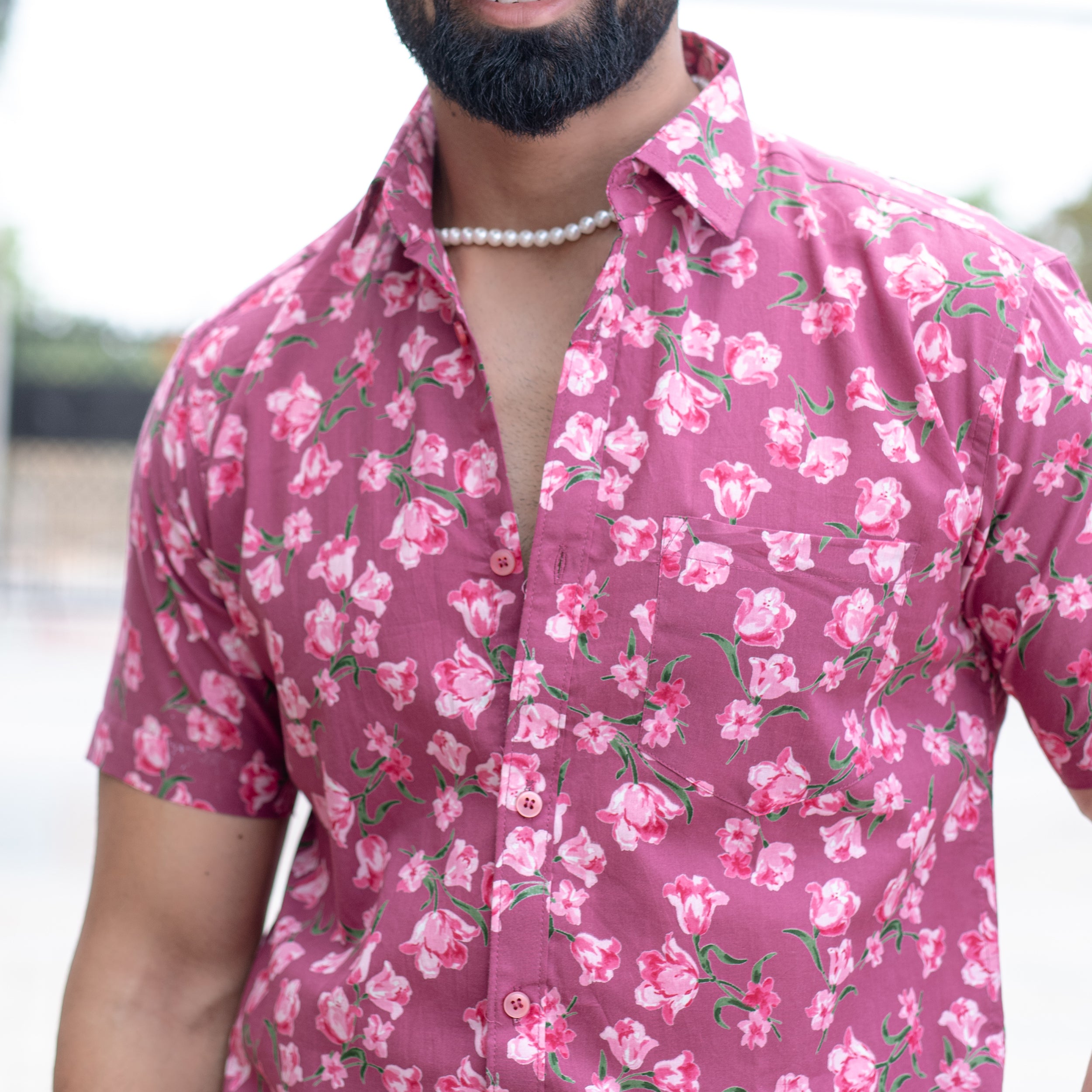 Crimson Floral Half Sleeve Printed shirt